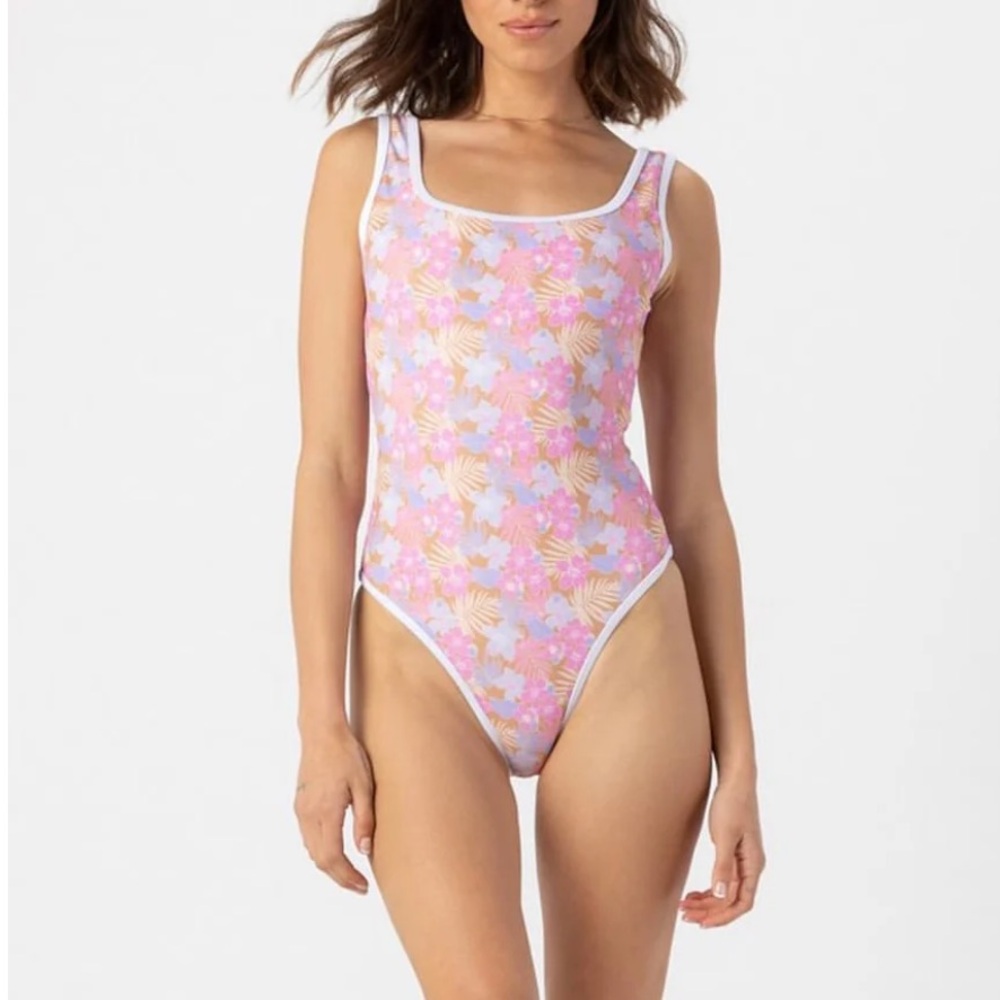 LainSnow Pink Floral One-Piece Swimsuit with Lavender Accents